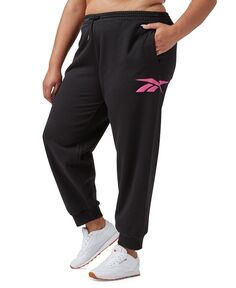 Флисовые брюки больших размеров с завязками на талии и логотипом Reebok, розовый