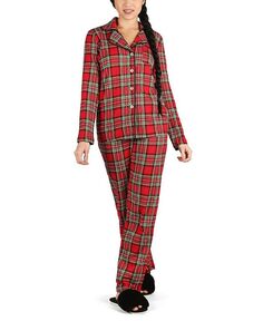 Женский пижамный комплект из смеси хлопка и клетчатого воротника MeMoi, красный