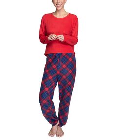 Женские модели больших размеров, 2 шт. Пижамный комплект из эластичного флиса Hanes, красный