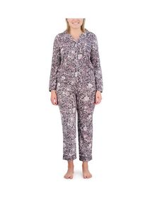 Женский пижамный комплект из топа и брюк с длинными рукавами и воротником-стойкой Tahari, серый