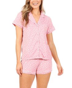Женский пижамный комплект из двух предметов: топ и шорты с короткими рукавами и воротником-стойкой Tahari, розовый