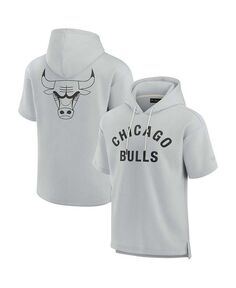 Мужской и женский серый пуловер с капюшоном Chicago Bulls из супермягкого флиса с короткими рукавами Fanatics Signature, серый