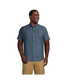 Мужская рубашка традиционного кроя из шамбре с коротким рукавом на пуговицах Lands&apos; End, синий