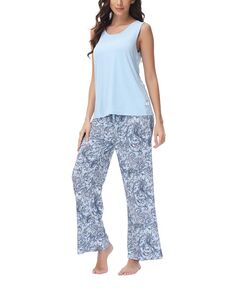 Женская однотонная майка из 2 предметов и пижамный комплект с широкими брюками с принтом Echo, цвет Road Paisley