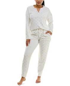 Женские 2 шт. Велюровый пижамный комплект Henley Roudelain, белый