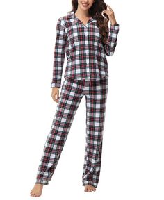 Женский топ с воротником-стойкой и длинными рукавами и брюки для отдыха, пижамный комплект из 2 предметов INK+IVY, цвет Stewart Plaid