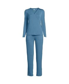 Женский охлаждающий пижамный комплект из двух предметов: топ и брюки с длинными рукавами Lands&apos; End, цвет Muted blue