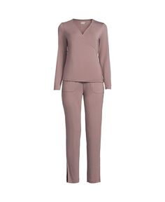 Женский охлаждающий пижамный комплект из двух предметов: топ и брюки с длинными рукавами Lands&apos; End, цвет Rich mauve