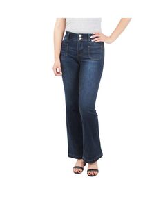 Женские узкие джинсы Bootcut с накладными карманами, темные, с контролем живота Indigo Poppy, синий
