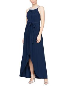 Женское платье с бретельками и воротником из стразов SL Fashions, синий
