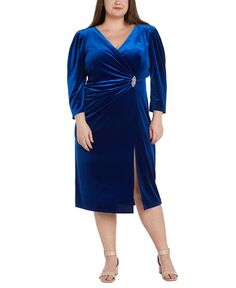 Платье больших размеров с V-образным вырезом и рюшами по бокам R &amp; M Richards, синий