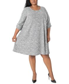 Свободное платье буклированной вязки больших размеров Robbie Bee, серый