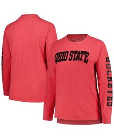 Женская футболка Scarlet Ohio State Buckeyes размера плюс 2-Hit Canyon с длинными рукавами Pressbox, красный