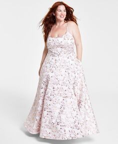 Модное платье без рукавов из металлик-жаккарда больших размеров B Darlin, розовый