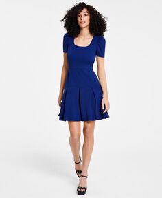 Женское платье трапециевидной формы из крепа с пышными рукавами и плиссированной юбкой KARL LAGERFELD PARIS, синий