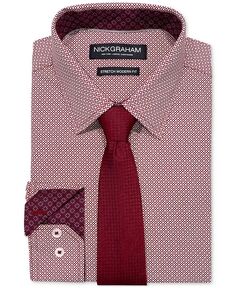 Мужская классическая рубашка узкого кроя Crossroads Squares &amp; Набор галстуков Nick Graham, красный
