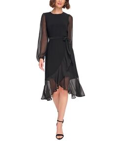 Женское платье с шифоновыми рукавами и подолом-тюльпаном Tommy Hilfiger, черный
