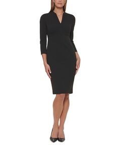 Женское платье-футляр с v-образным вырезом и рукавами 3/4 Calvin Klein, черный