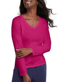 Женский легкий топ с v-образным вырезом и длинными рукавами Hanes, цвет Sizzling Pink