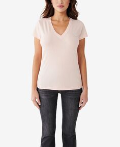 Женская тонкая футболка с v-образным вырезом и короткими рукавами Crystal Script True Religion, розовый