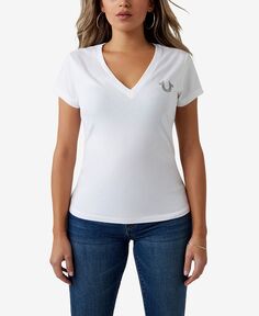 Женская футболка с коротким рукавом Crystal Buddha Slim с v-образным вырезом True Religion, белый