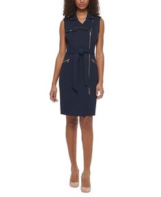 Женское мото-платье-футляр без рукавов с поясом Calvin Klein, синий