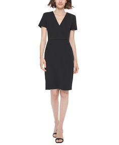 Женское платье-футляр на пуговицах с v-образным вырезом Calvin Klein, черный