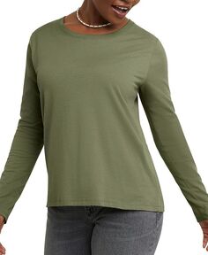 Женская легкая футболка с длинным рукавом Hanes, зеленый