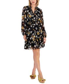 Женское платье Dallas с цветочным принтом, присборенной талией, завязками и прозрачными рукавами Lucy Paris, черный