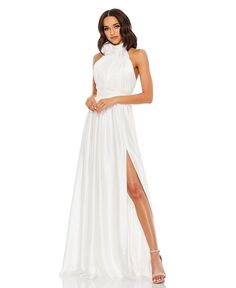 Женское платье с мягким воротником и высоким разрезом на завязках Mac Duggal, белый