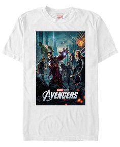 Мужская футболка с короткими рукавами и постером «Мстители» Marvel Action Group Shot Fifth Sun, белый
