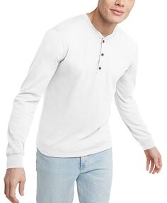 Мужская оригинальная хлопковая футболка с длинными рукавами на пуговицах Hanes, белый