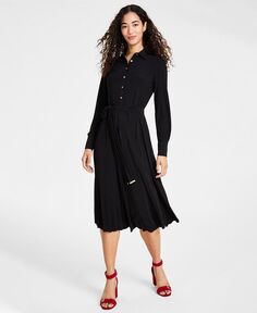 Женское платье-рубашка с плиссированной юбкой и поясом Tommy Hilfiger, черный