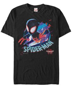 Мужская футболка с короткими рукавами и изображением Человека-паука Marvel Into The Spiderverse с искаженным геометрическим рисунком Человека-паука Fifth Sun, черный