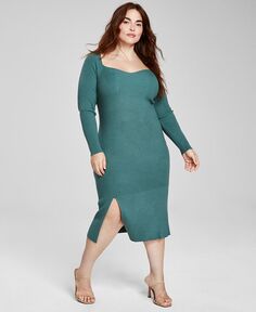 Модное платье больших размеров в рубчик с боковым разрезом And Now This, зеленый