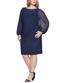 Платье-футляр больших размеров с плиссированными рукавами Jessica Howard, синий