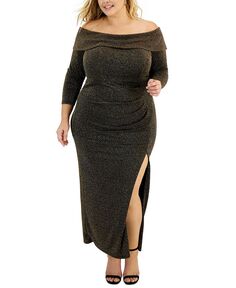 Блестящее платье больших размеров с открытыми плечами и боковым разрезом Alex Evenings, коричневый