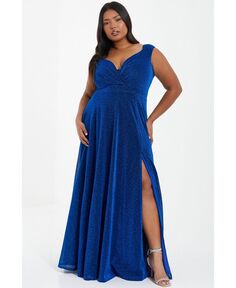 Женское платье макси с блестками и запахом больших размеров QUIZ, синий