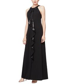 Платье с каскадом и рюшами и пайетками SL Fashions, черный