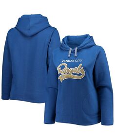 Женский пуловер с капюшоном Royal Kansas City Royals размера плюс с разрезом по бокам Soft As A Grape, синий