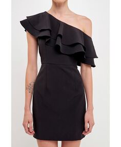 Женское мини-платье на одно плечо endless rose, черный