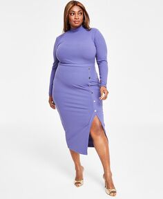 Модное облегающее платье больших размеров в рубчик с воротником-стойкой Nina Parker, фиолетовый