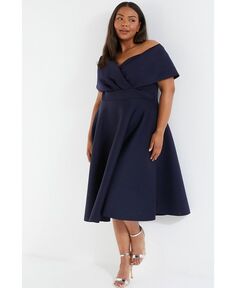 Платье миди с короткими рукавами и глубоким вырезом больших размеров QUIZ, синий