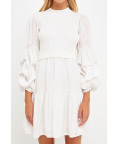 Женское мини-платье смешанной техники English Factory, белый