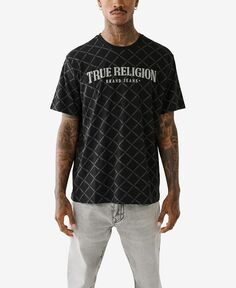 Мужская свободная футболка с короткими рукавами и монограммой Arch True Religion, черный