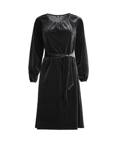 Женское бархатное крестьянское платье длиной до колена Lands&apos; End, черный