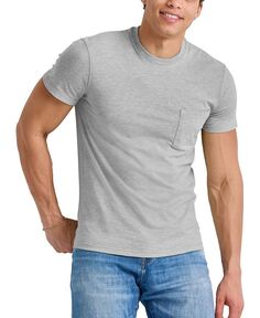 Мужская оригинальная хлопковая футболка с короткими рукавами и карманами Hanes, серый