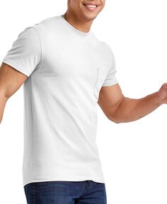 Мужская оригинальная хлопковая футболка с короткими рукавами и карманами Hanes, белый