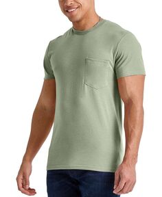 Мужская оригинальная хлопковая футболка с короткими рукавами и карманами Hanes, цвет Equilibrium Green - U.S. Grown Cotton