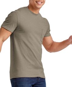 Мужская оригинальная хлопковая футболка с короткими рукавами и карманами Hanes, цвет Oregano Heather - U.S. Grown Cotton, Polyester